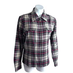 80s Vintage Express Shacket Sz M Plaid Zip Front Flannel Jacket Gorpcore Preppy